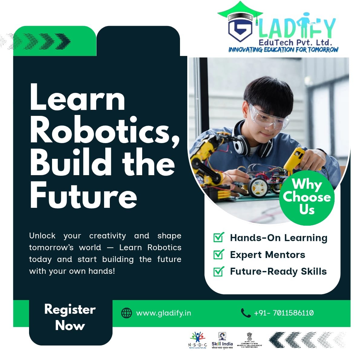 Student building a robotics project
